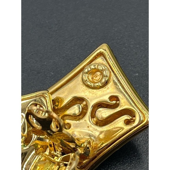 Swarovski Vintage Swan Square Gold Tone Rhinestone Clip On Earrings - Picture 16 of 16